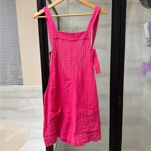 Pink Sleeveless Gauze Pinafore Romper